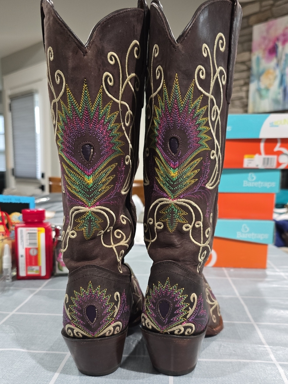 Tomy Lama, Women's Embroidered Purple Brown Western Boots 8.5M - Picture 6 of 9